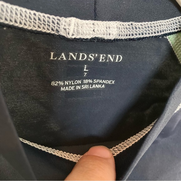 LANDS END Rash Guard Top Short Sleeves Green Blue Unisex Youth Large 7 - Picture 7 of 16